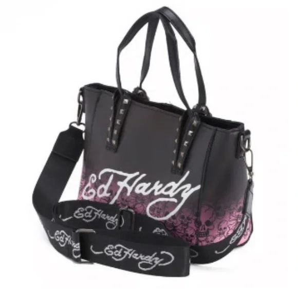 NEW!! Ed Hardy Black and Pink Shoulder Bag - Picture 2 of 7